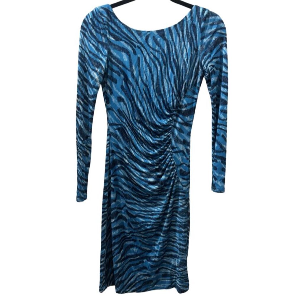 L.K. Bennett Size 2 Women’s Blue Animal Print Silk Fitted Dress - EUC